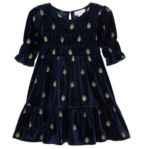 Peek Girls Sequin Metallic Trees Navy Blue Velvet Dress Size 3T